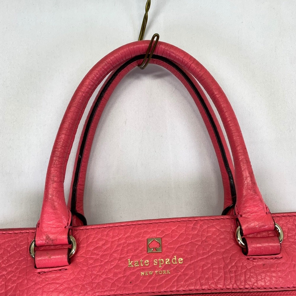 Kate Spade New York Coral Pink Leather Satchel Floral Handbag Tote Missing Strap - Picture 14 of 16